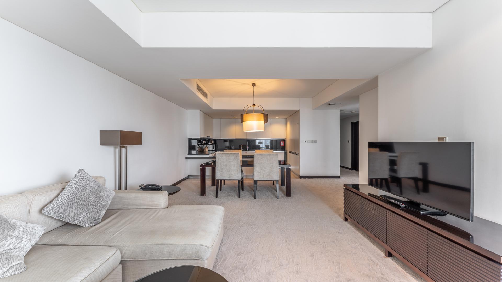 Furnished living room in JW Marriott Apartment, Dubai Marina, featuring elegant seating and decor