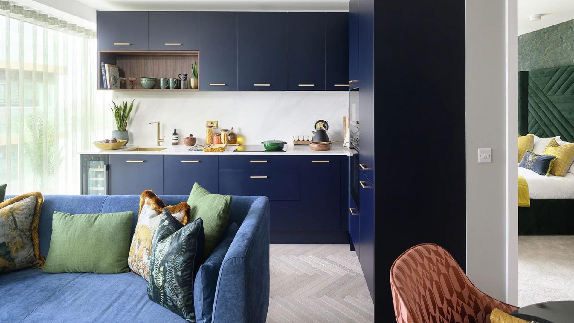 Modern living area in Galley Wharf Apartment, Royal Arsenal Riverside, London