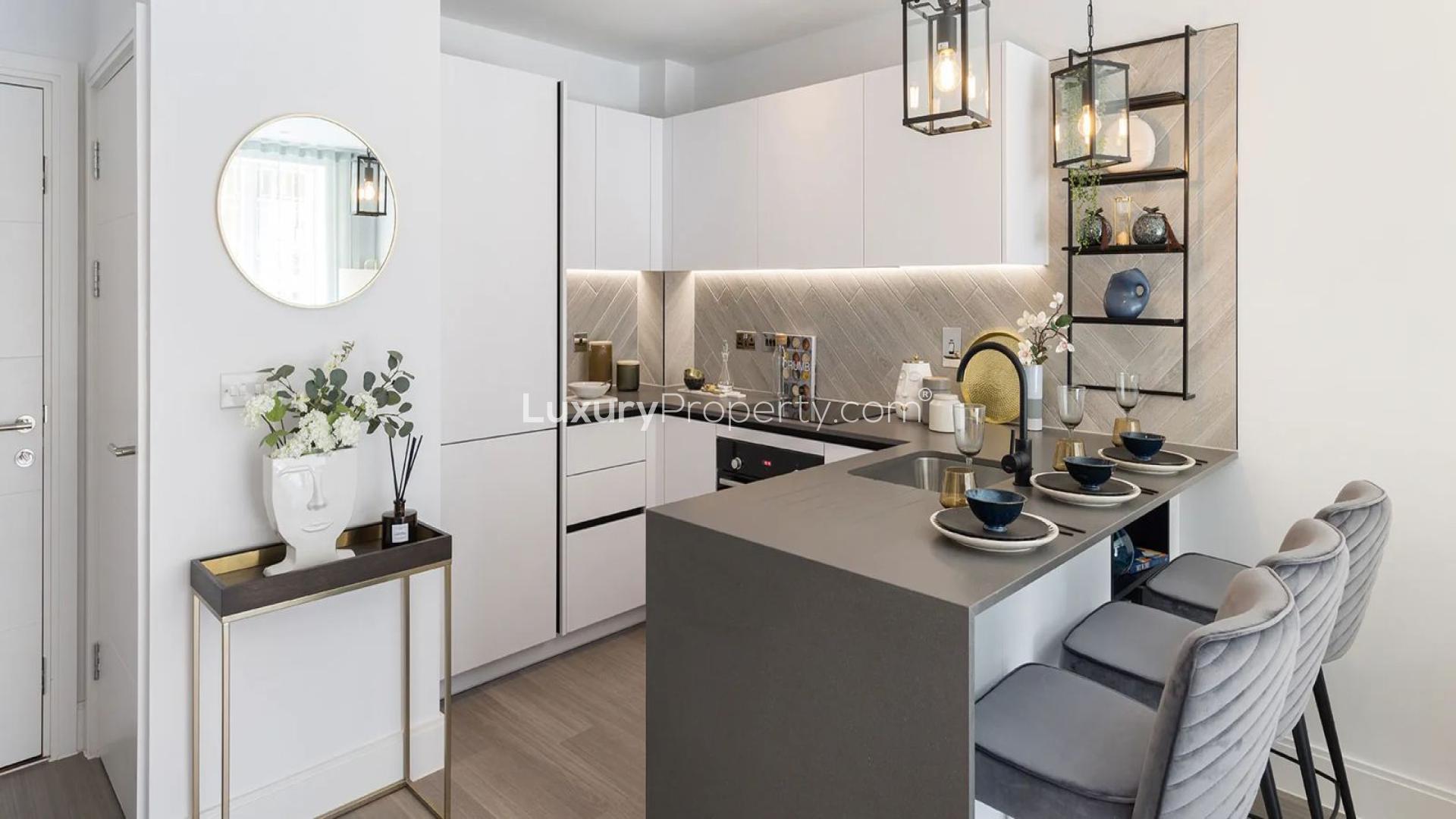 Contemporary living room at Aquifer House, Slough with stylish decor and modern furnishings