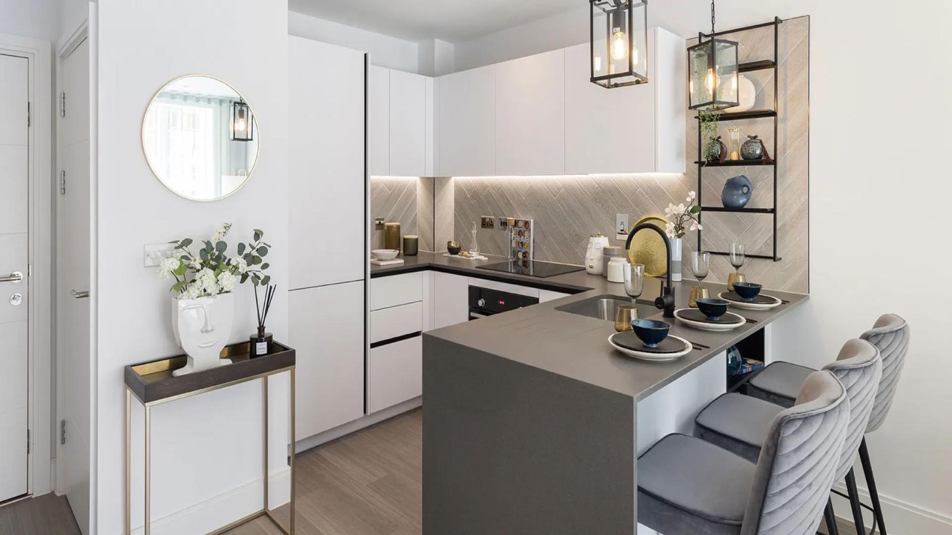 Contemporary living room at Aquifer House, Slough with stylish decor and modern furnishings