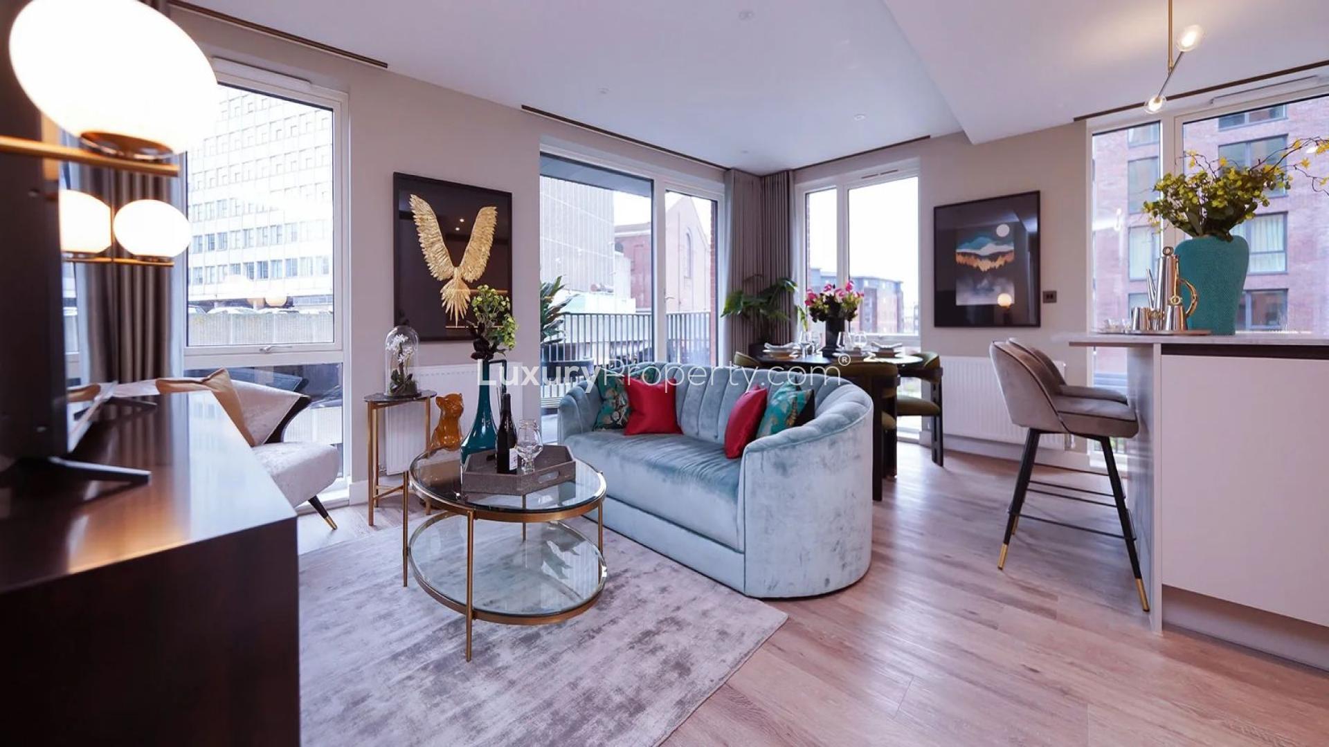 Exterior view of Snow Hill Wharf apartment building in Birmingham for sale