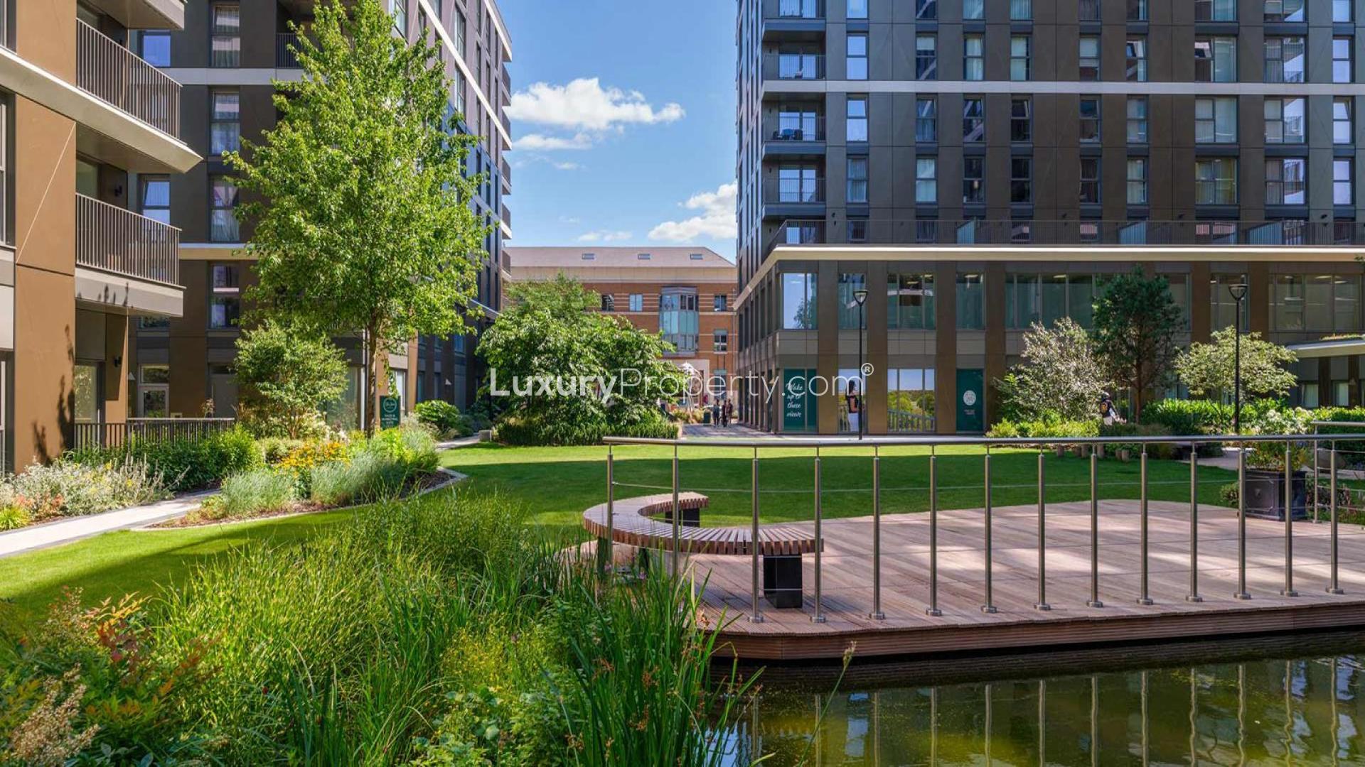 Modern living area in Eden Grove apartment, London with balcony view and stylish decor
