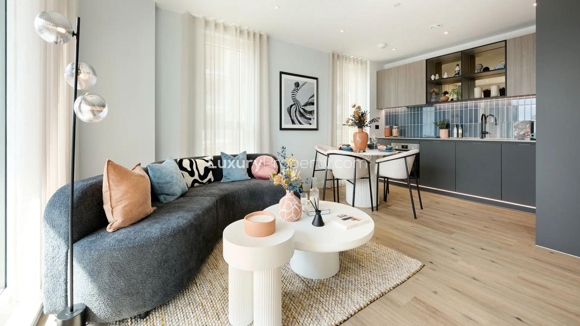 Modern living area in 2-bed flat, The Green Quarter, London, with stylish decor
