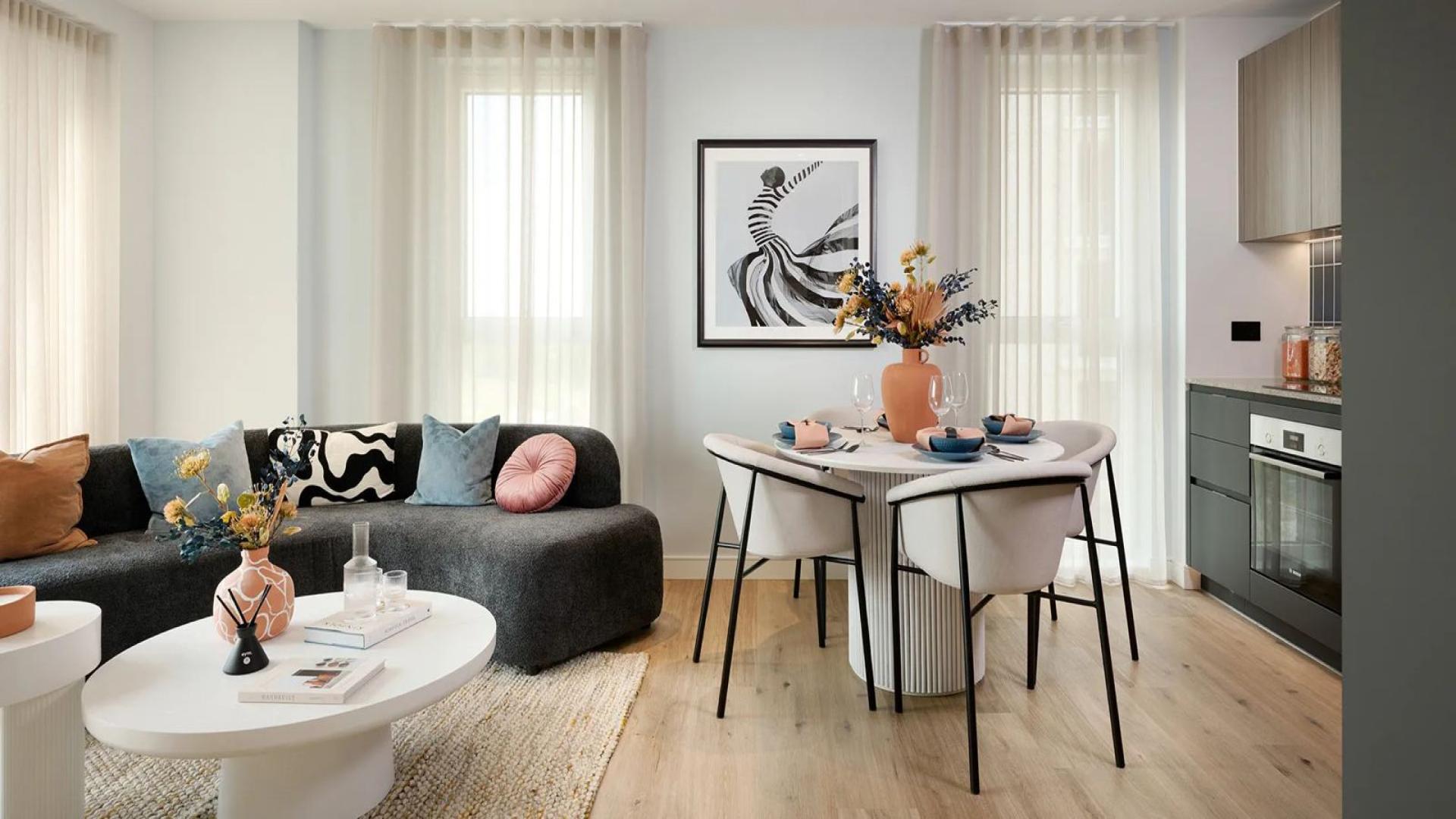 Balcony view of lush garden in The Green Quarter, London apartment for sale