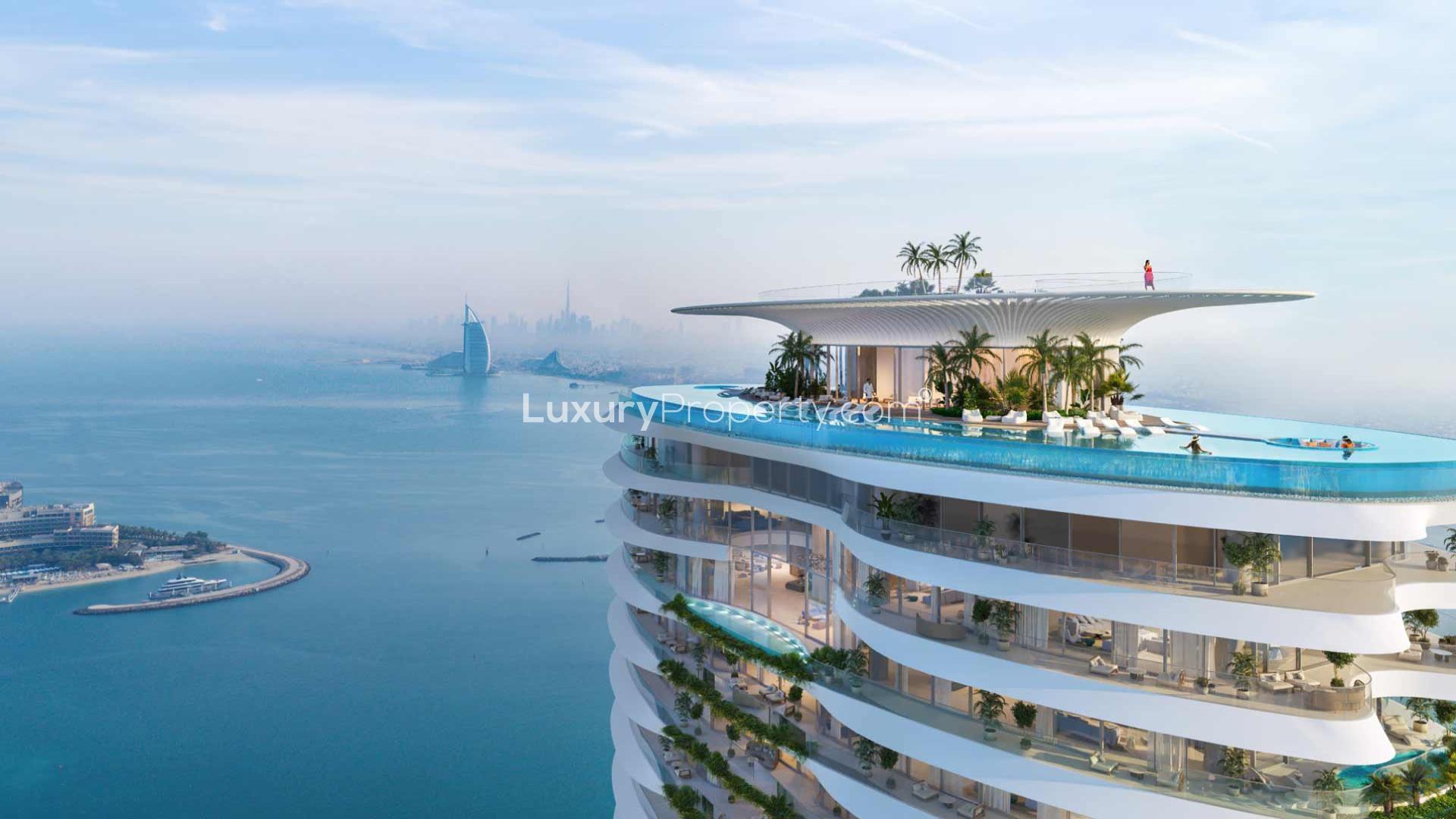 Luxury bedroom in Como Residences, Palm Jumeirah apartment with sea view terrace