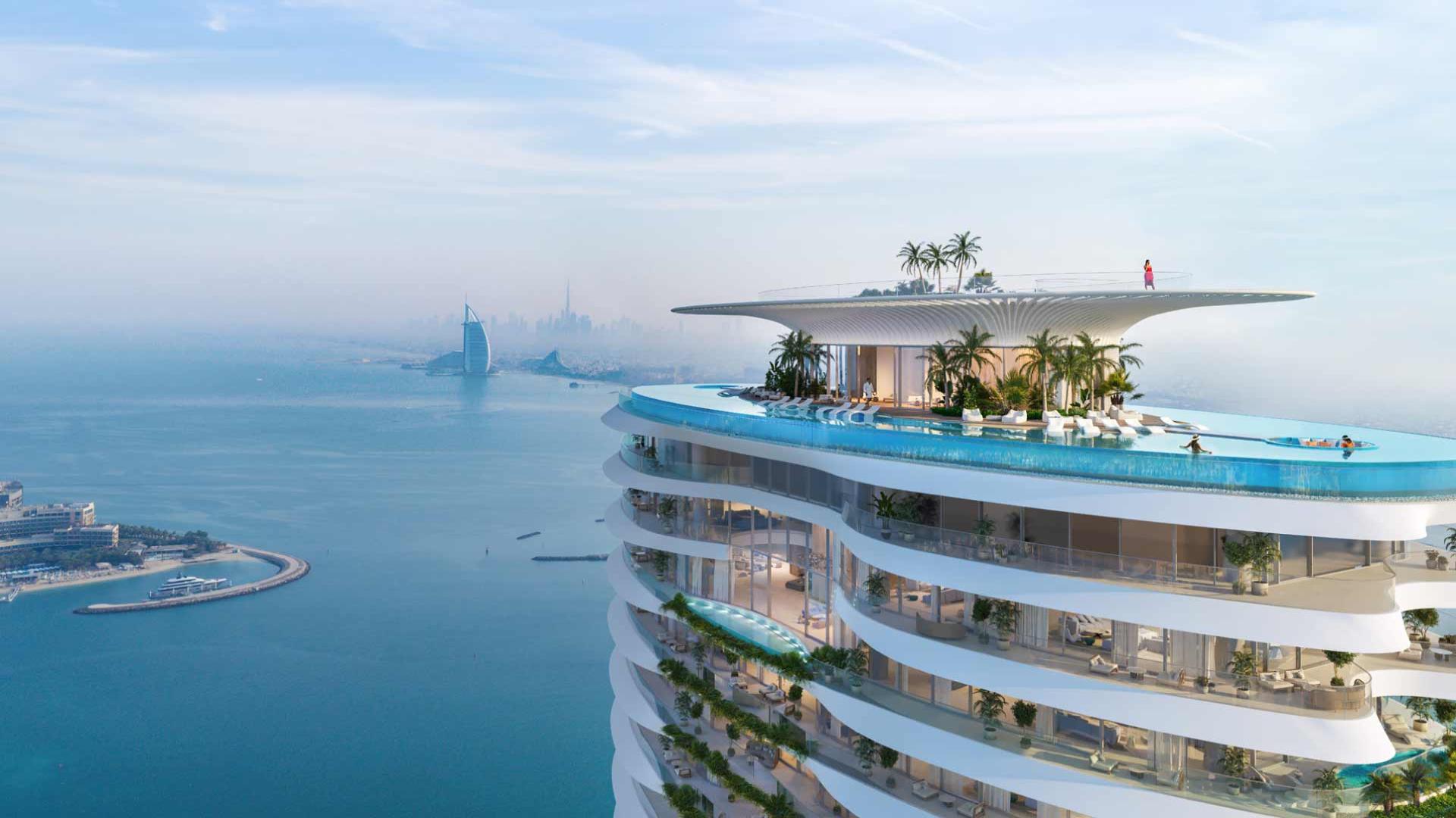 Luxury bedroom in Como Residences, Palm Jumeirah apartment with sea view terrace