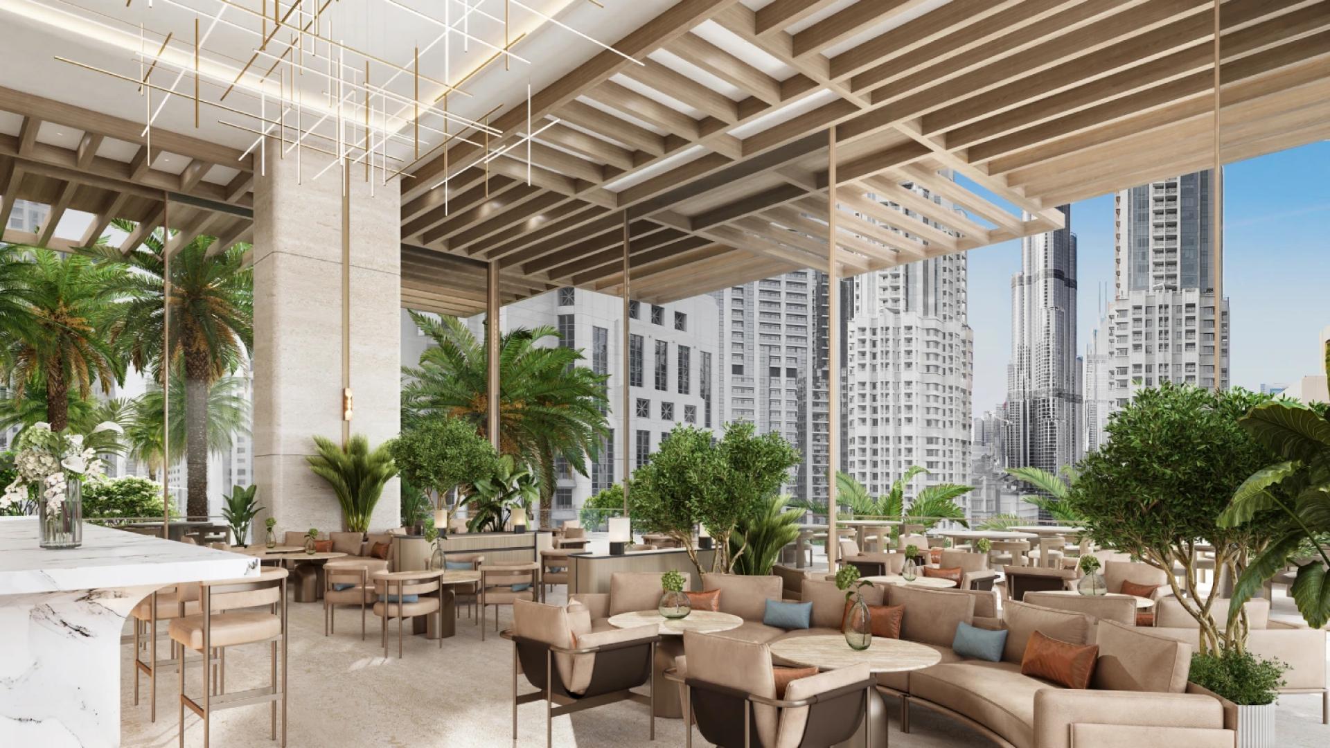 Luxury poolside view at Fairmont Residences Solara Tower, Downtown Dubai apartment for sale