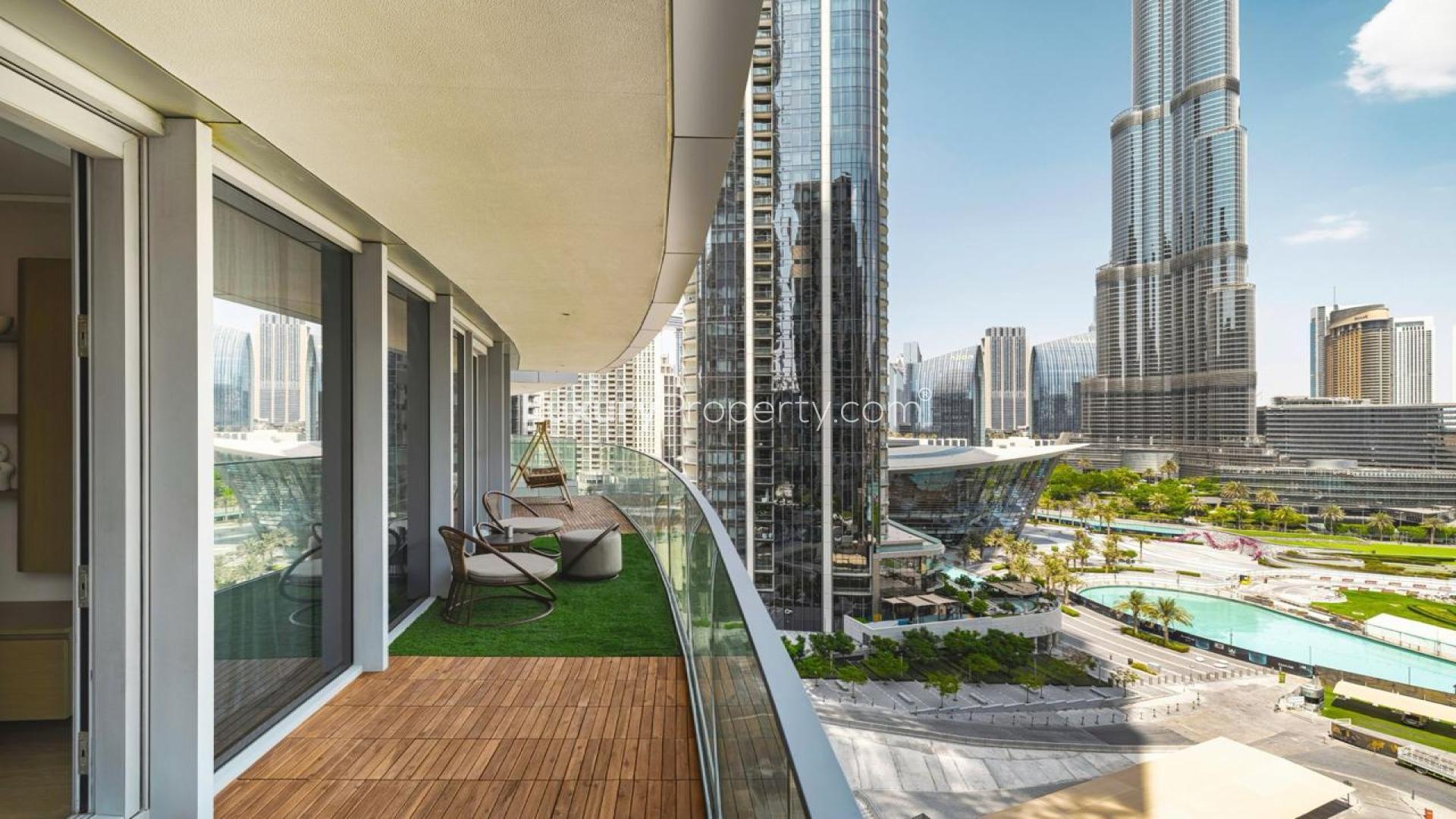 Modern living room in Opera Grand apartment, Downtown Dubai, featuring elegant decor and open layout