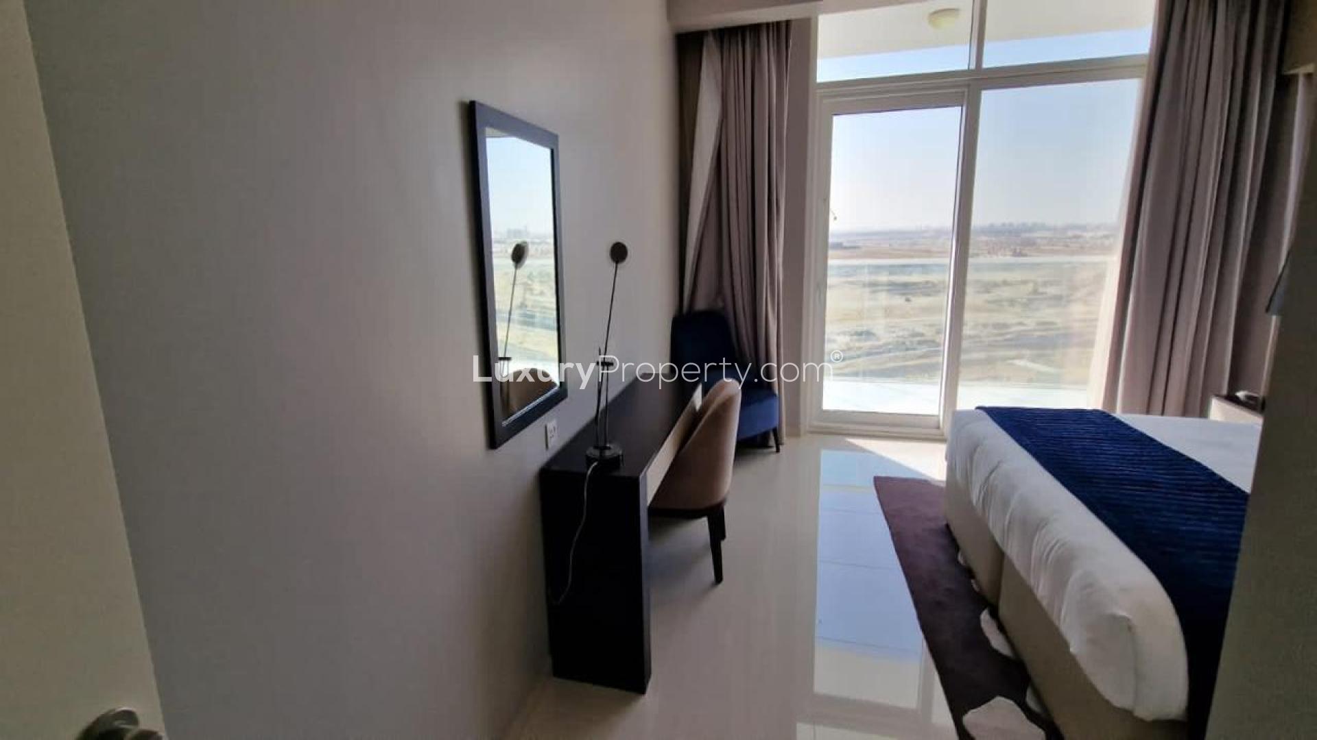 Modern living room in Damac Hills Artesia D apartment with stylish furniture and decor