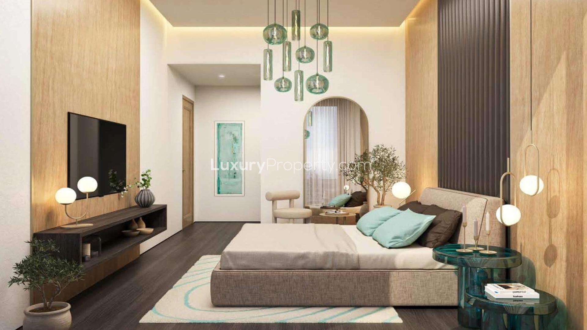 2BR corner apartment with lagoon and pool view at Damac Lagoon Views terrace