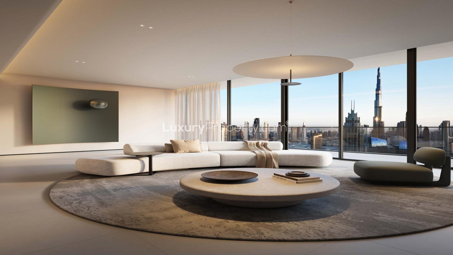 Luxurious living room view in Akala Hotel and Residences, DIFC apartment for sale