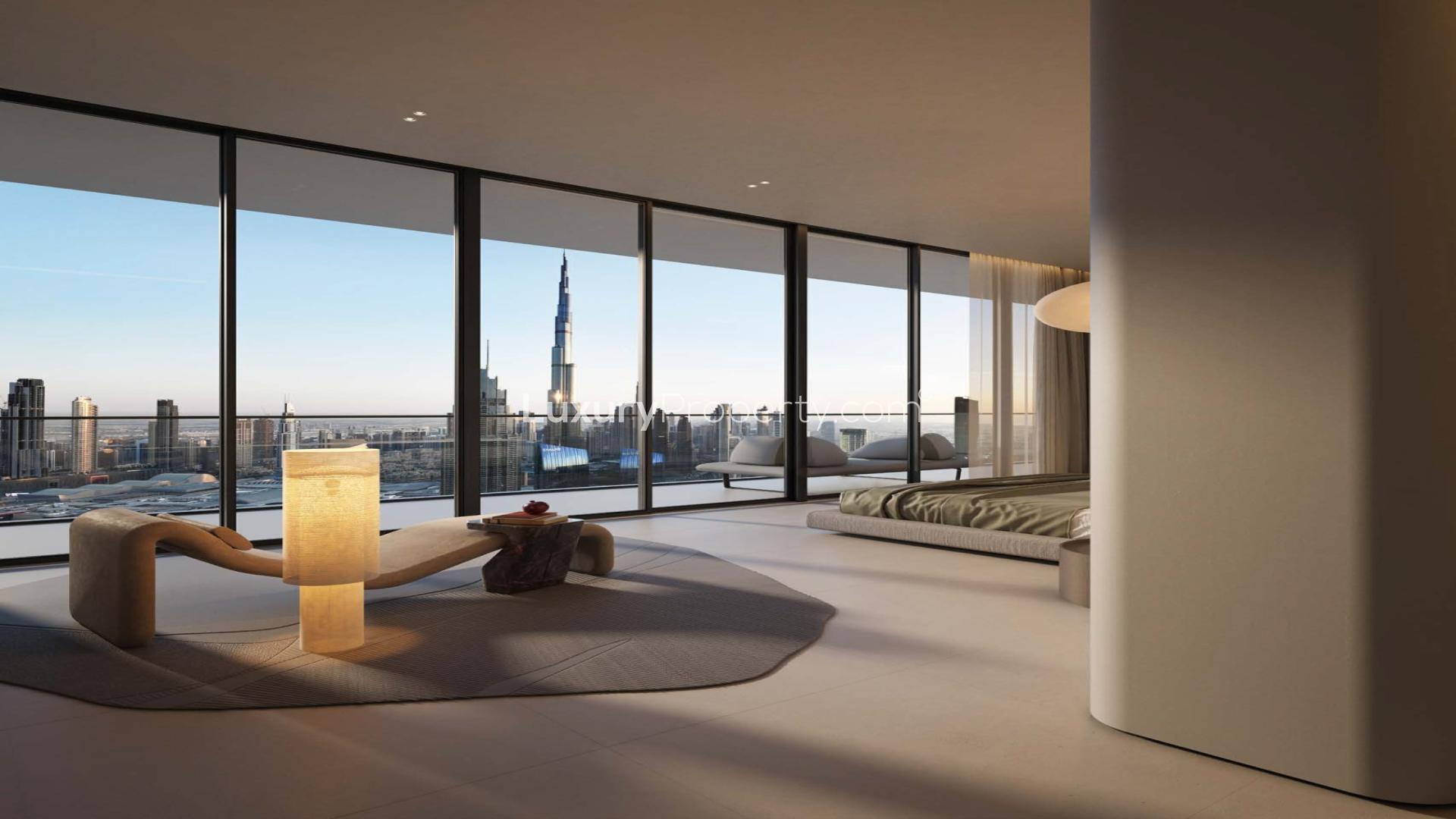 Luxurious living room in two-bedroom apartment, Akala Hotel Residences, Zabeel 2, DIFC