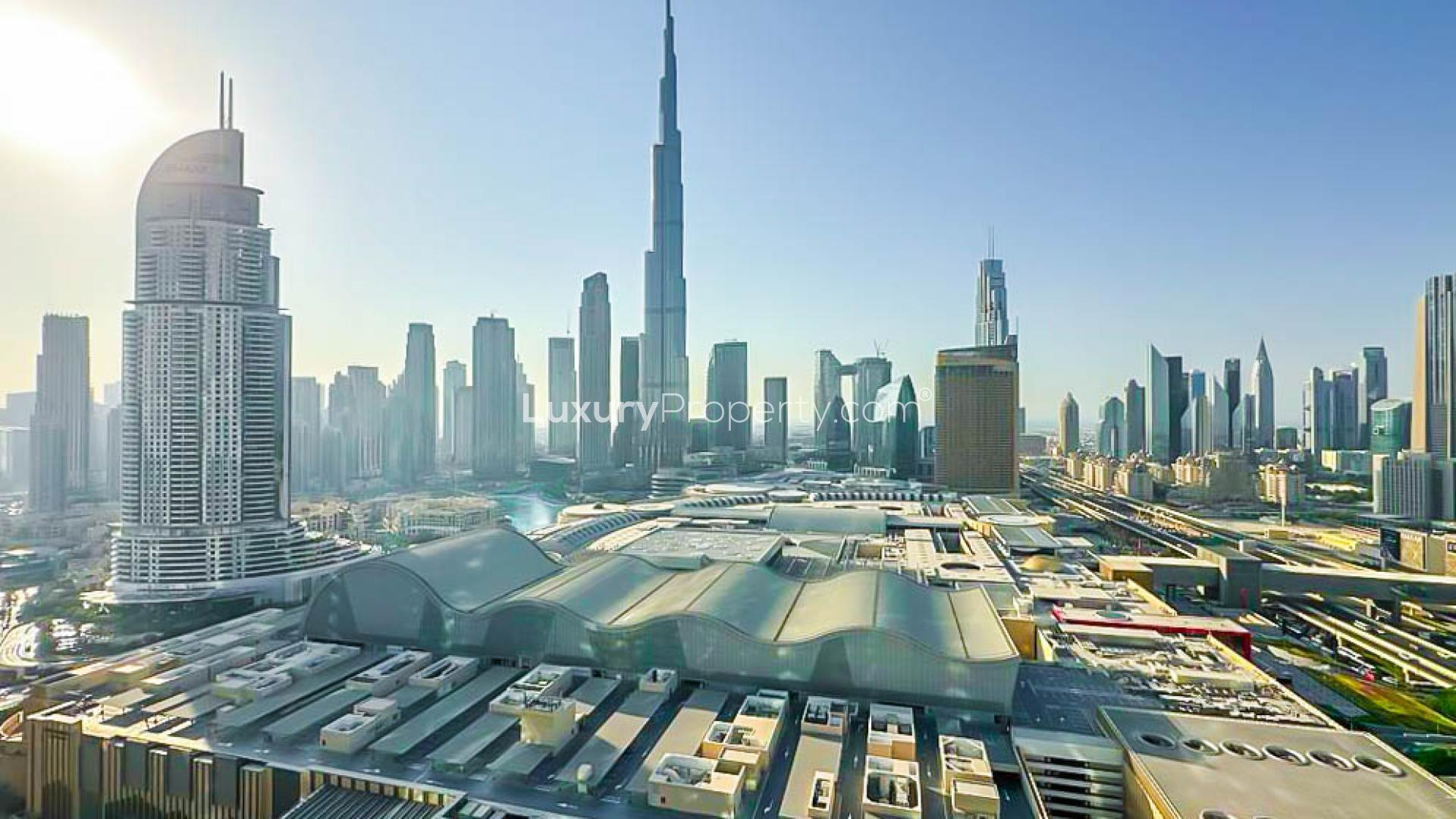 Modern living room in 2-bedroom apartment, Address Fountain Views, Downtown Dubai, for sale