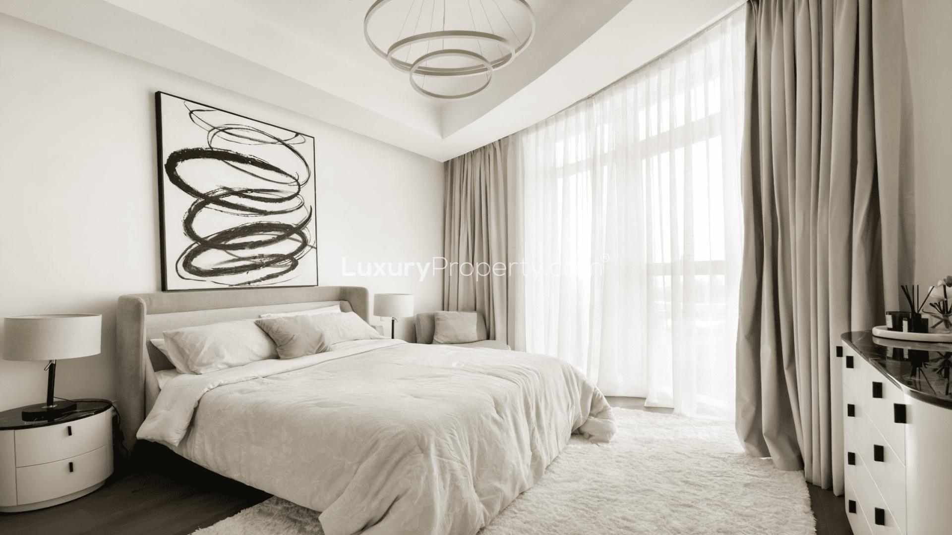 Beautifully furnished living room in Downtown Dubai apartment, featuring modern decor and elegant design