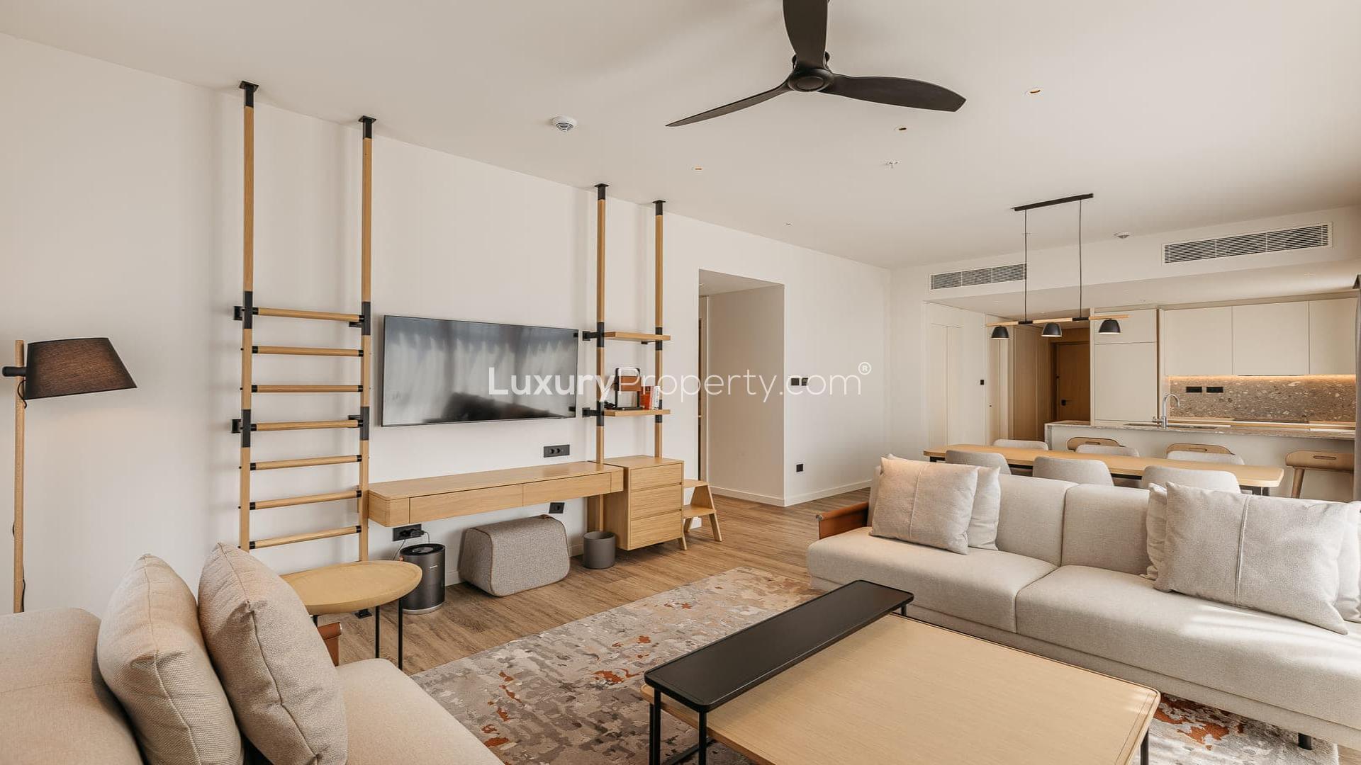 Modern kitchen and dining area with sea view in Ostro Penthouse, Porto Montenegro