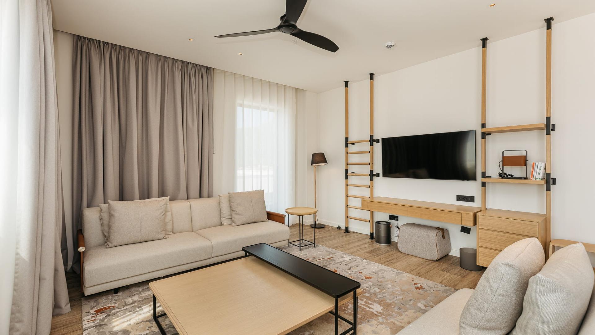 Modern living room in 3-bedroom penthouse at Boka Place, Porto Montenegro for sale