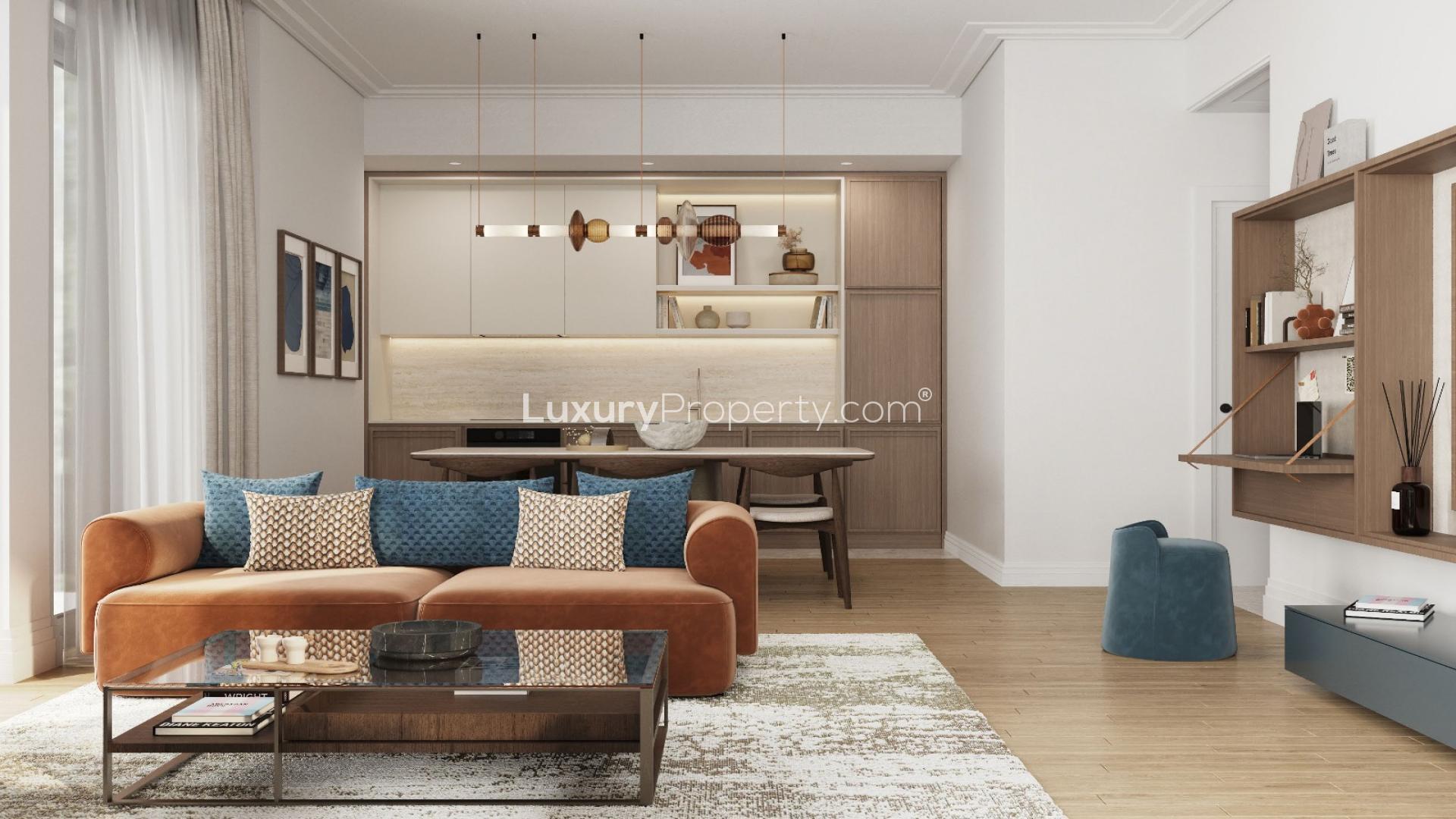 Modern living room in Vero Apartments, Porto Montenegro, featuring stylish furniture and decor