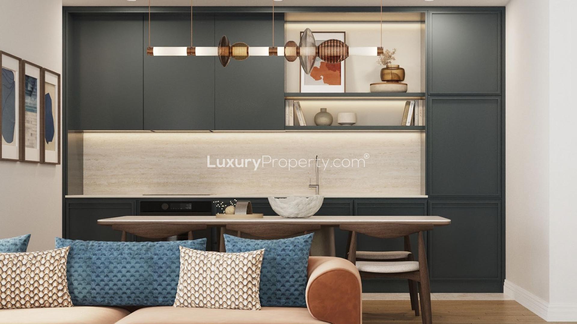 Modern living room in Vero Apartments, Porto Montenegro, featuring stylish decor and cozy furnishings