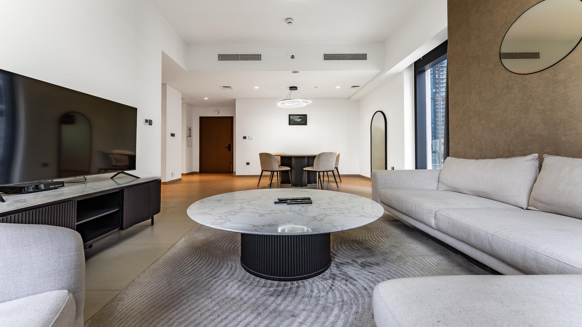 View of Burj Khalifa from luxury apartment balcony in Act Towers, Downtown Dubai