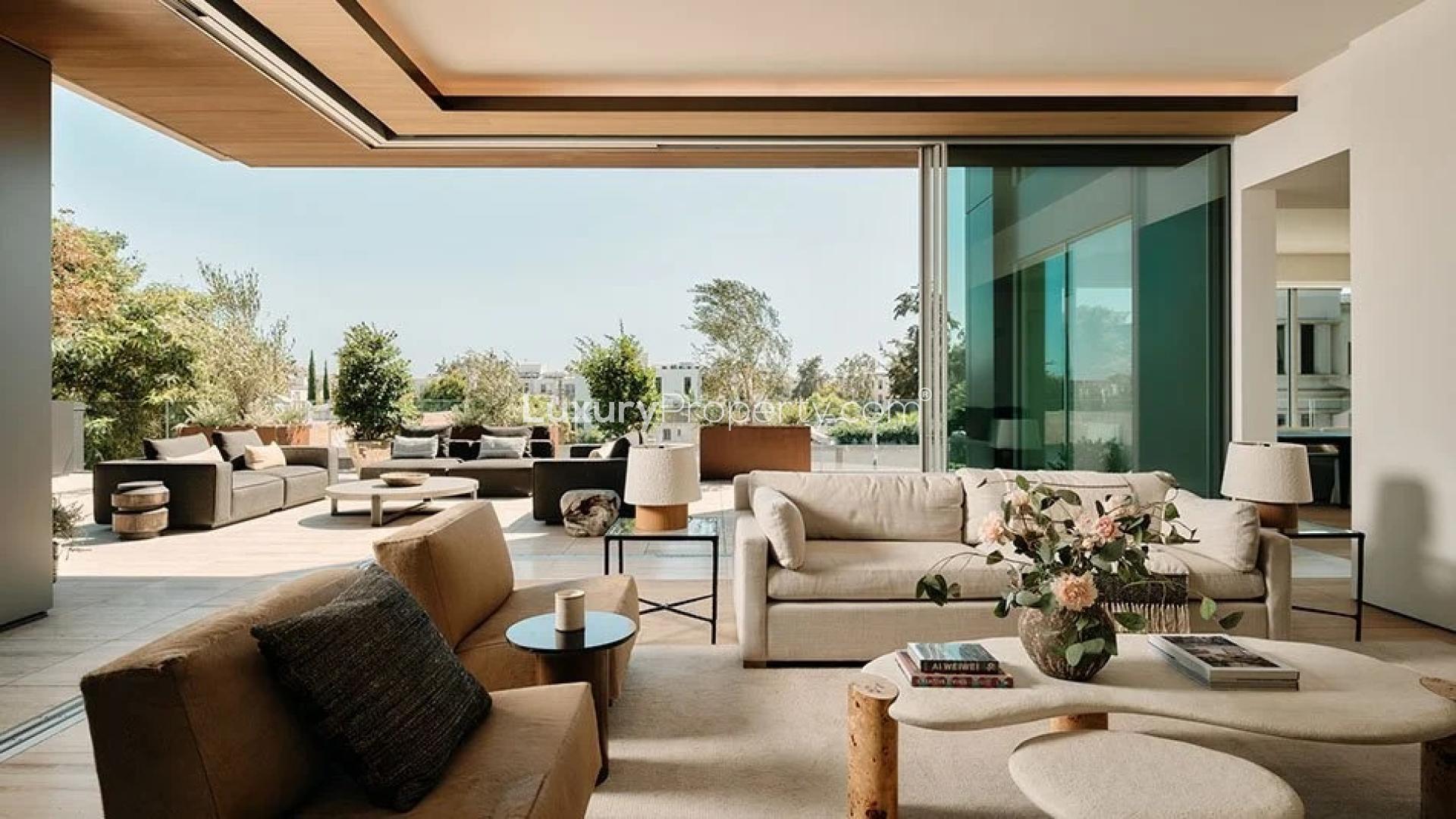 Luxurious apartment patio with modern outdoor seating, West Hollywood, 8899 Beverly