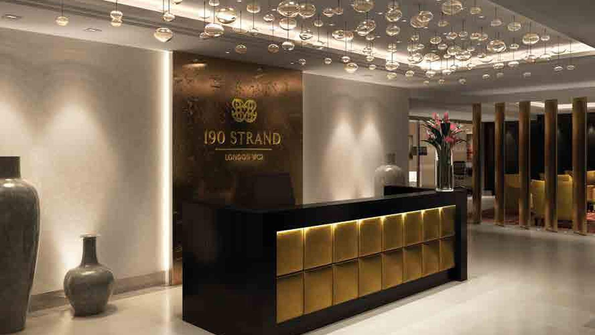 Luxurious lobby at 190 Strand apartment, Westminster, featuring elegant decor and modern design