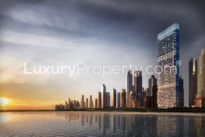 Luxurious living room in 2-bedroom beachfront apartment, 1/JBR, Dubai, with ocean view