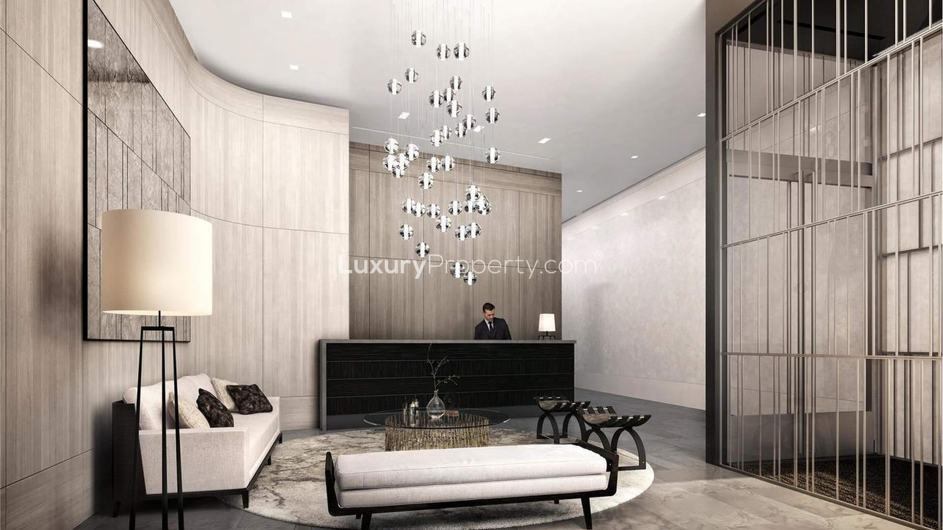 Luxurious lobby with modern seating in Manhattan apartment at 301 East 50th Street