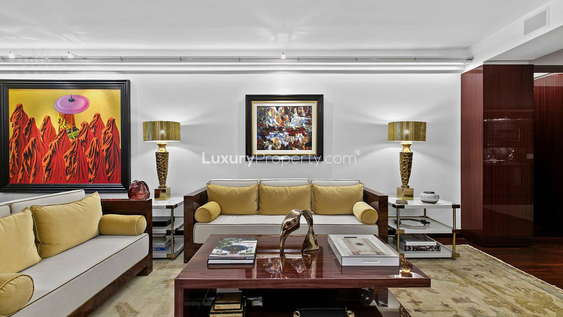 Luxury living room in 2-bedroom apartment, 880 Fifth Avenue, Manhattan, New York, elegant decor