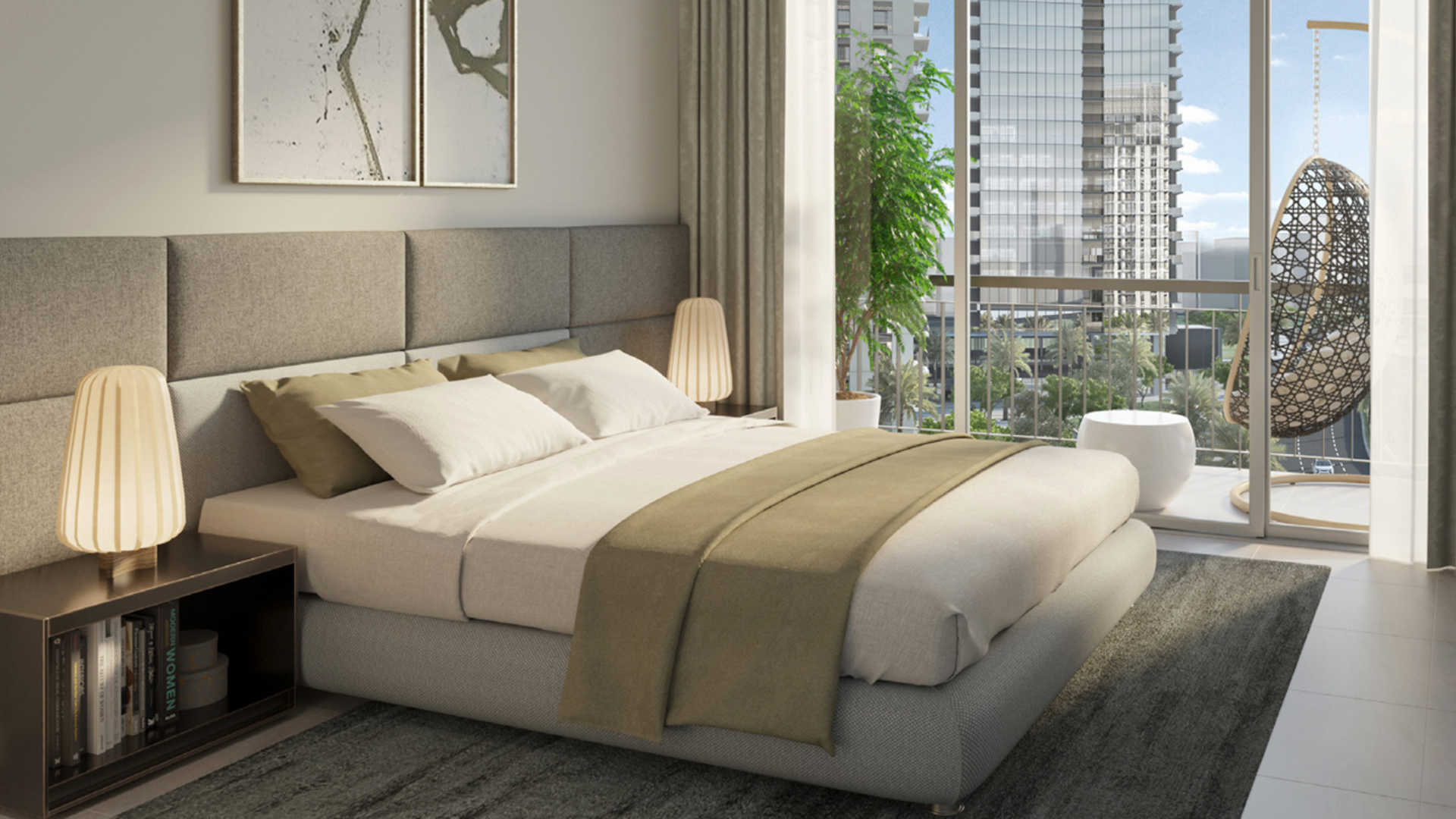 Modern high-rise apartments in Park Heights, Dubai Hills Estate, surrounded by lush greenery