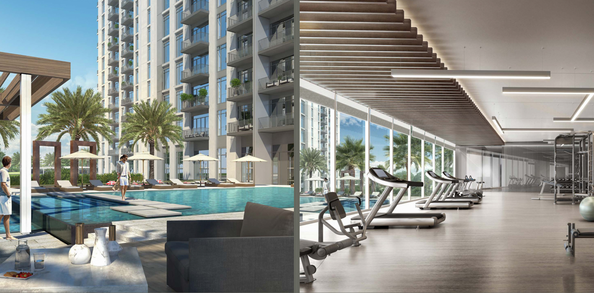 Modern living room in 2-bedroom apartment at Acacia Park Heights, Dubai Hills Estate