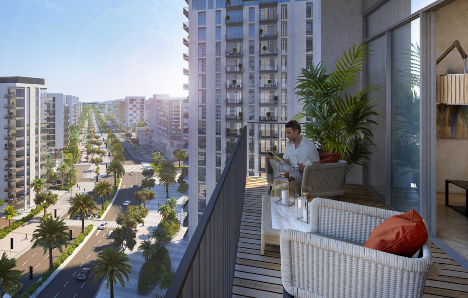 Luxury balcony view in 2-bedroom apartment, Acacia Park Heights, Dubai Hills Estate