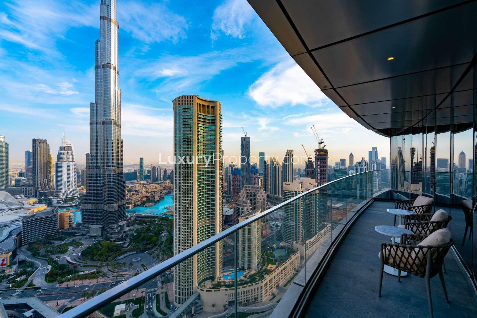 Luxurious bathroom with double sink in Address Sky View apartment, Downtown Dubai