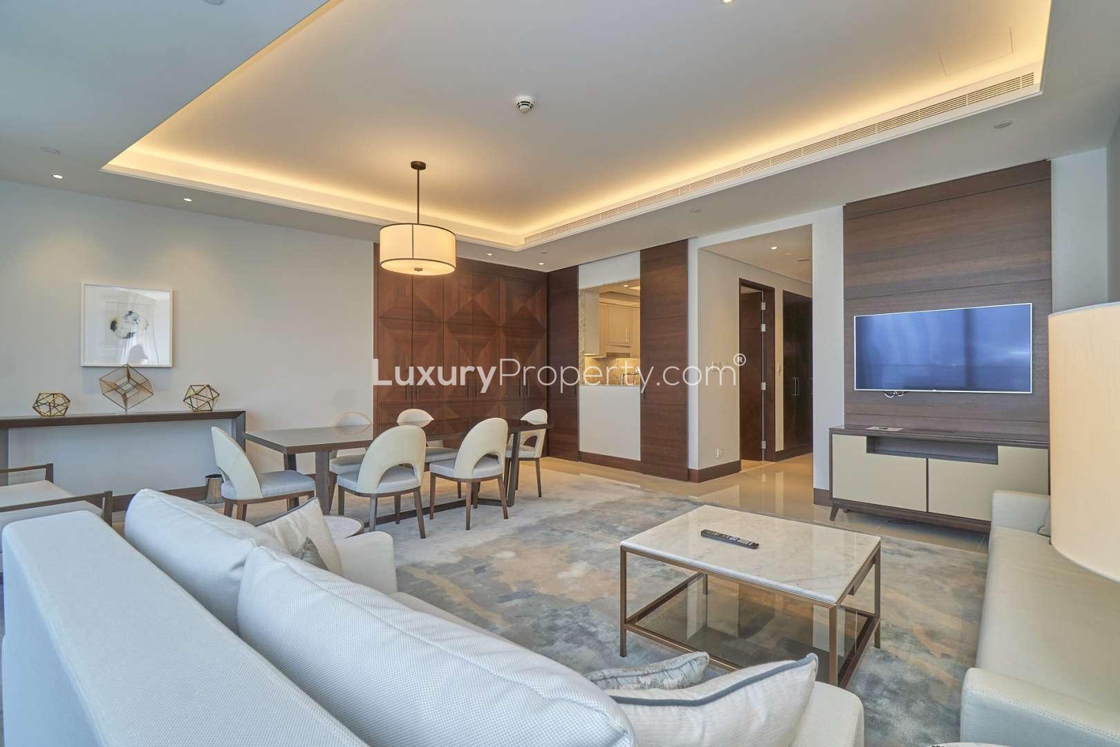 Elegant bedroom in 2-bedroom apartment, The Address Sky View, Downtown Dubai with city view