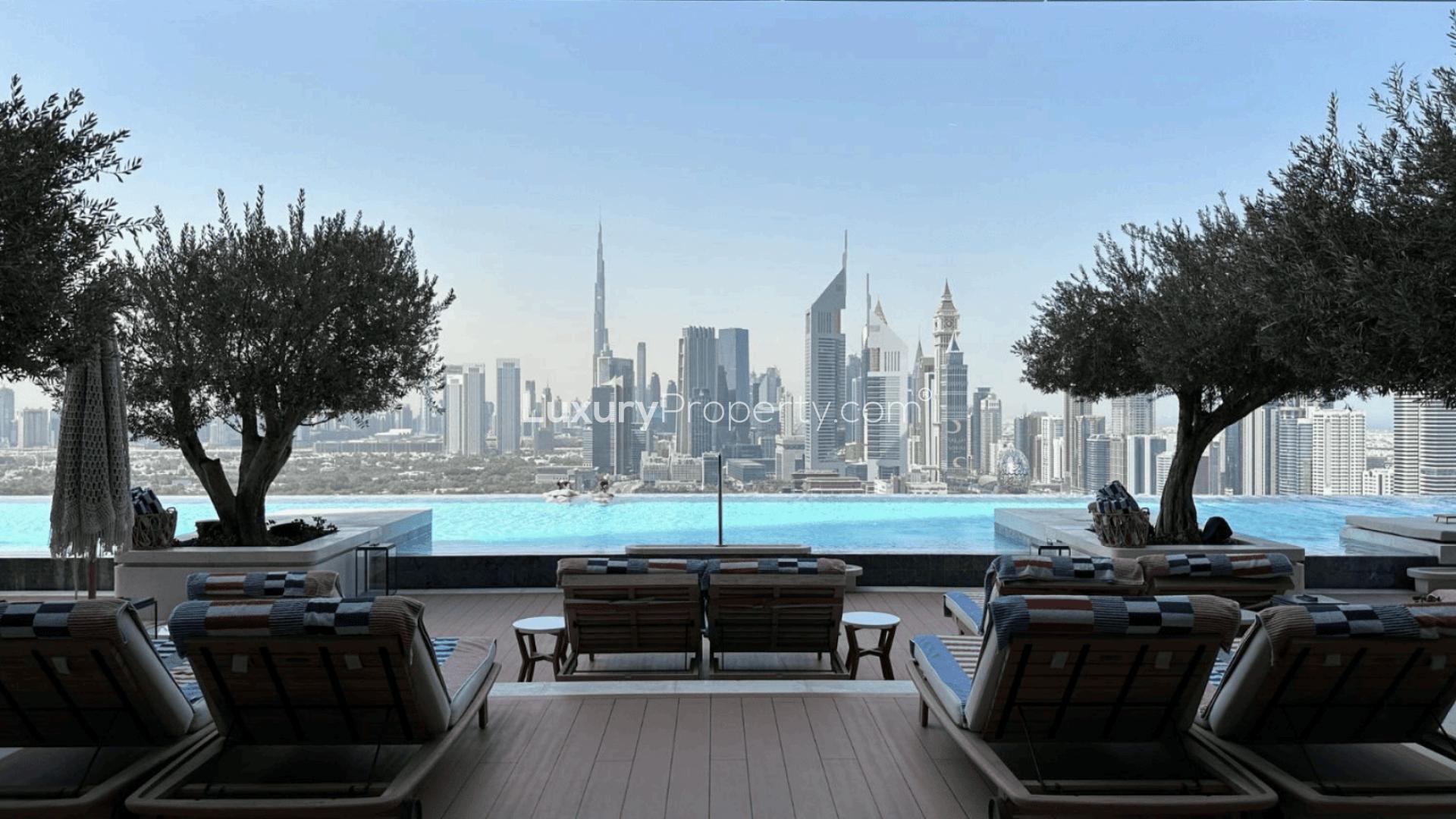 Modern kitchen and dining area in fully furnished One Zabeel Tower apartment, Zabeel community