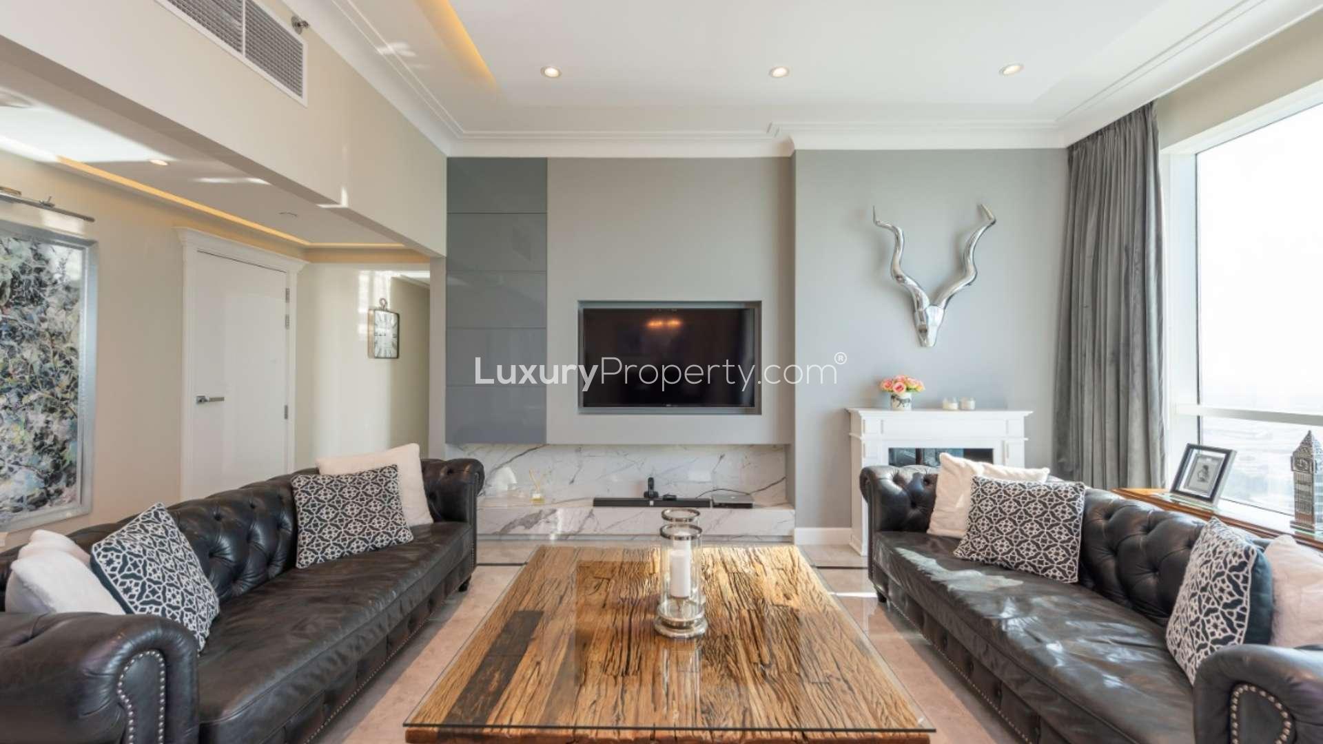 Renovated living room in 2-bedroom beachfront apartment, Al Bateen Residences, JBR for sale