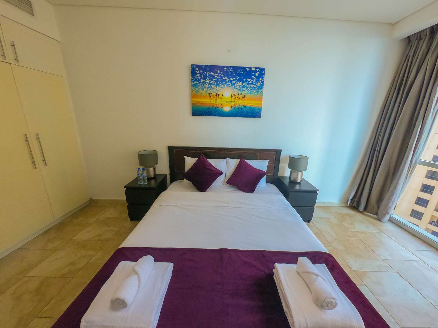 Furnished bedroom in Al Fattan Marine Tower apartment, Jumeirah Beach Residence, with modern decor