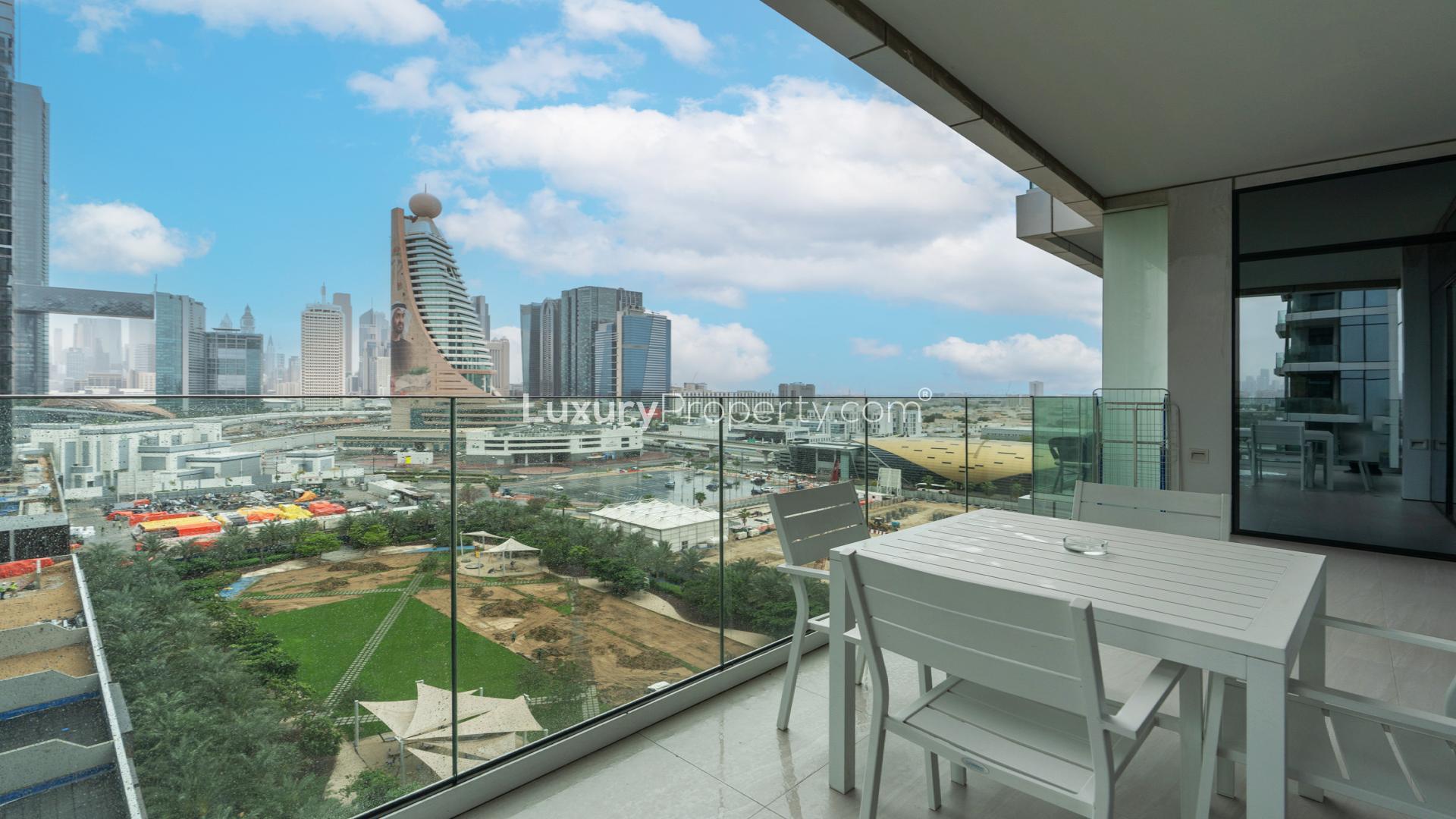 Fully furnished living area with open kitchen in Park Gate Residences, Al Kifaf apartment