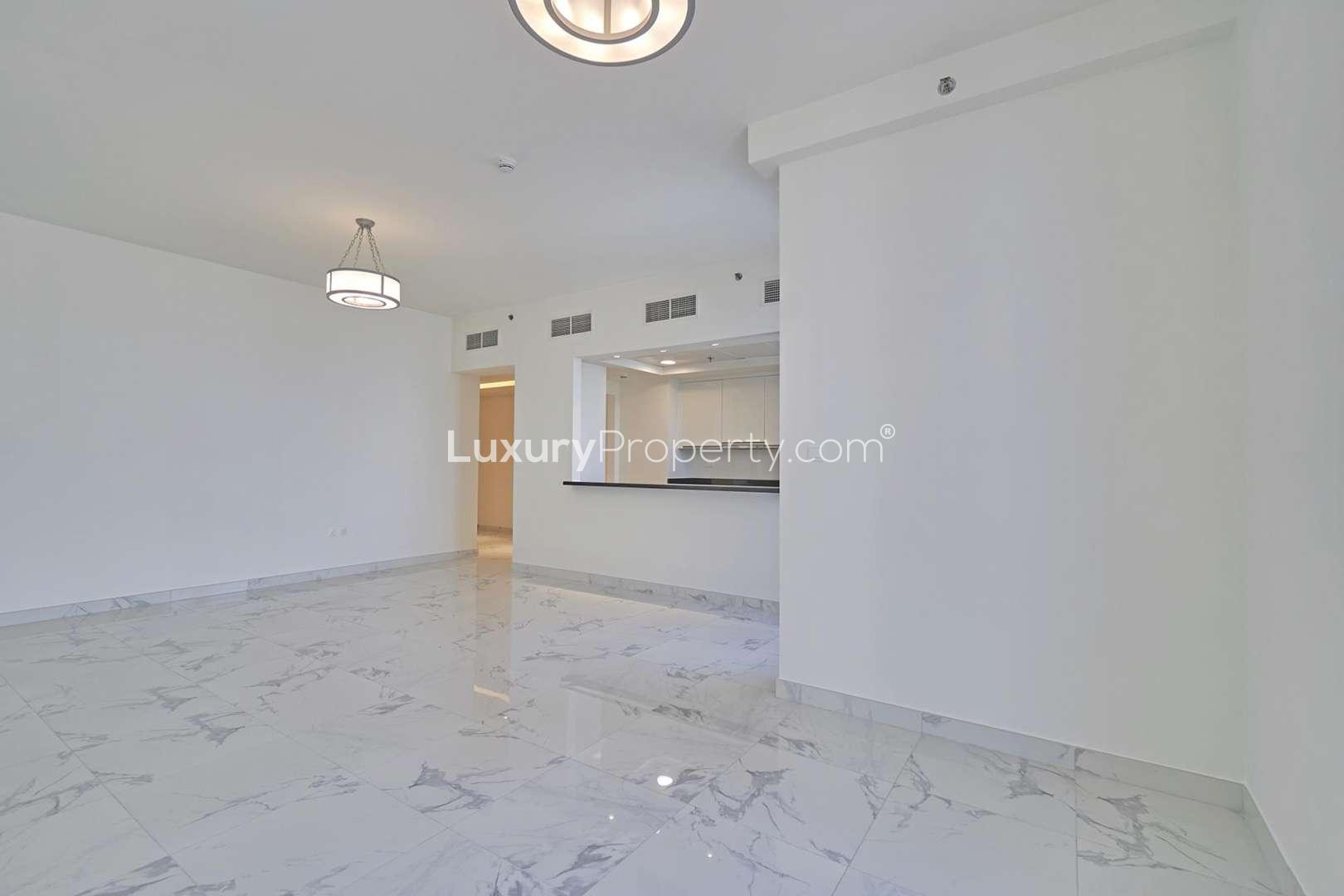 Modern living room with marble flooring in Business Bay apartment, Al Habtoor City