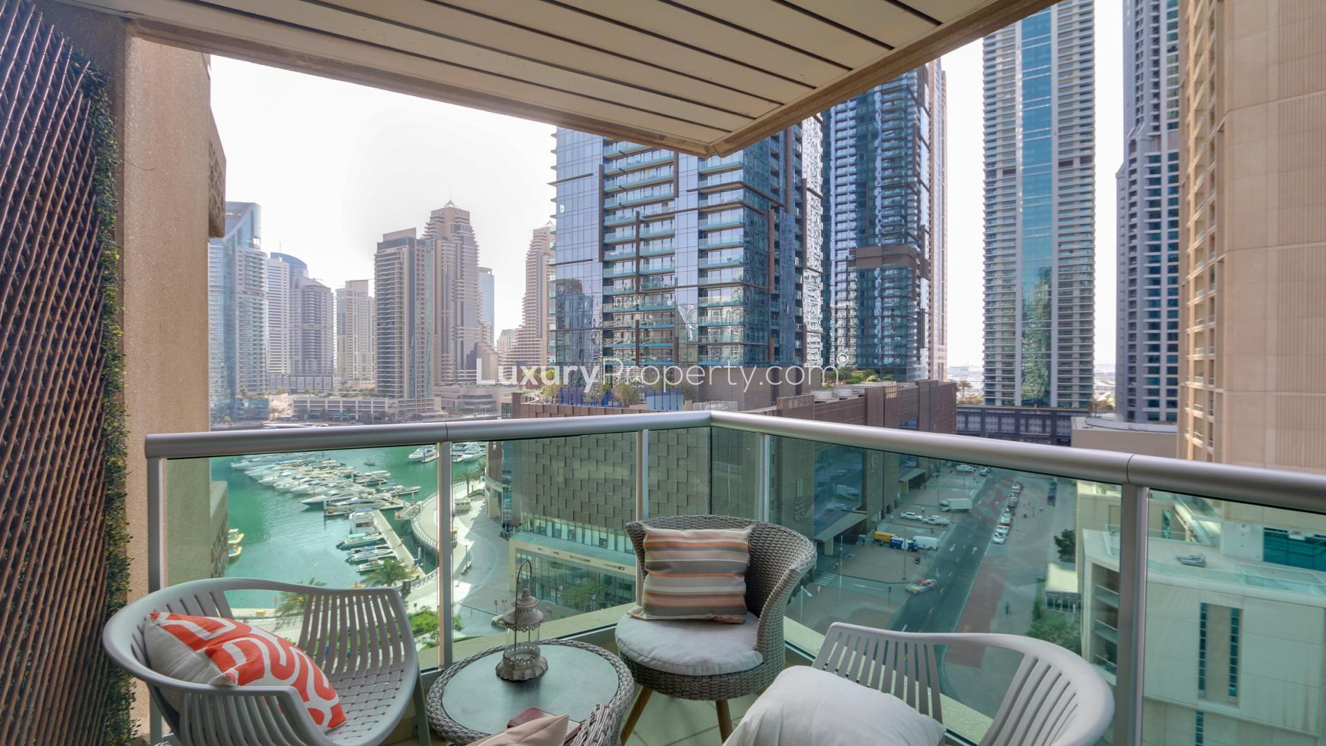 Living room in fully upgraded 2-bed apartment, Al Mass, Dubai Marina, Emaar 6 Towers