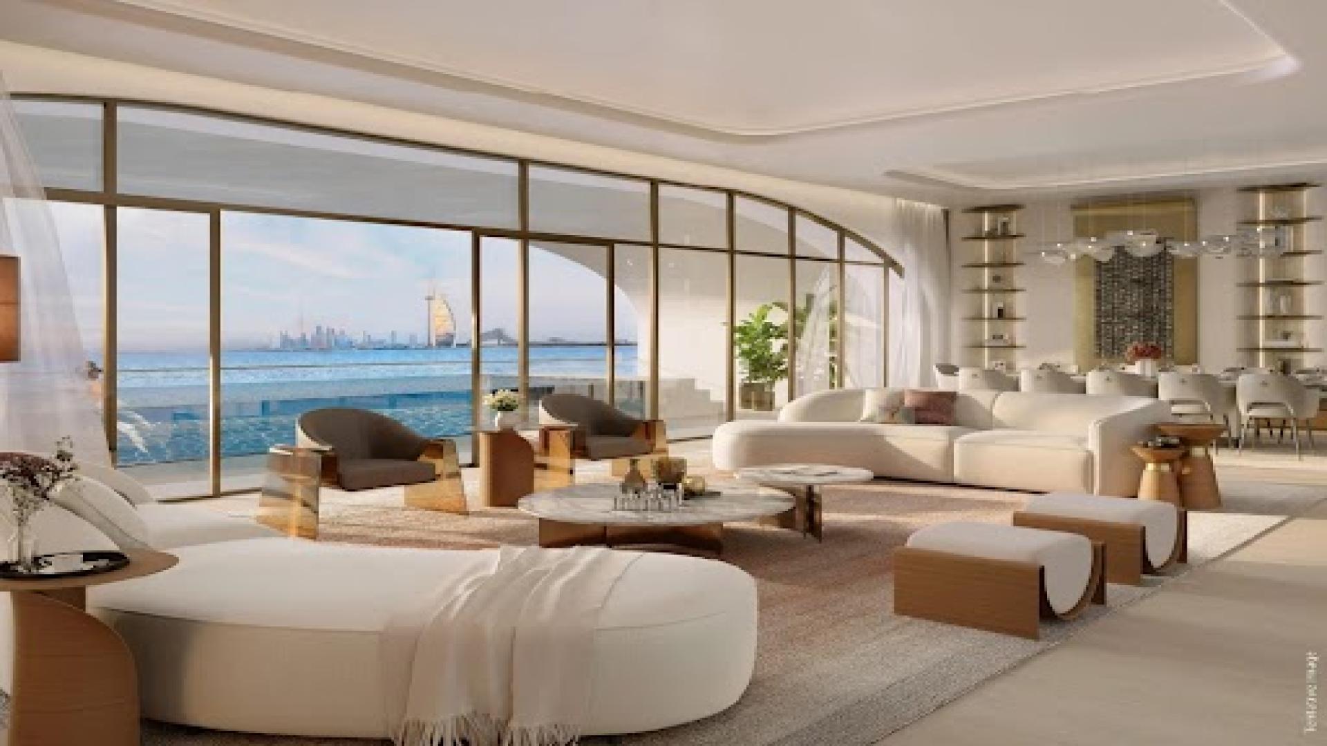 Luxurious living room in Ellington Cove apartment with sea view, Dubai Islands