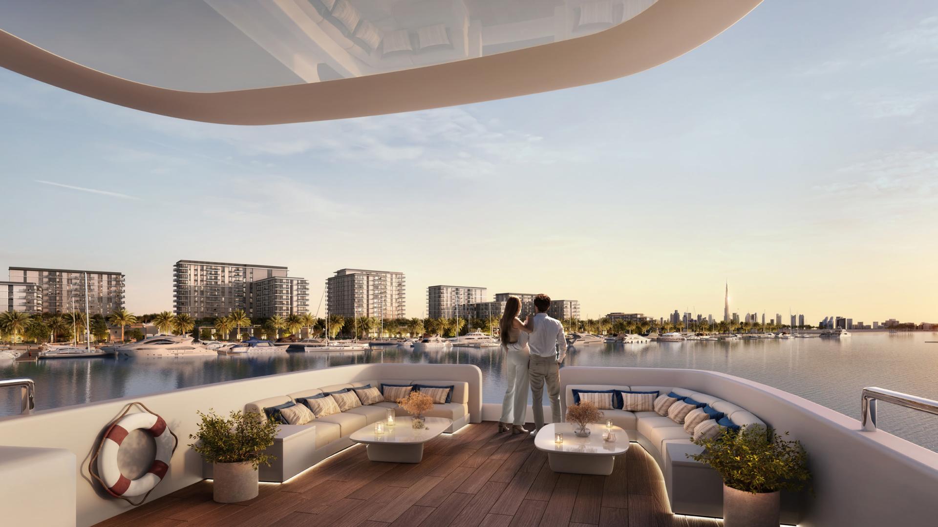 Newly launched Porto View apartment overlooking Rashid Yachts & Marina at sunset