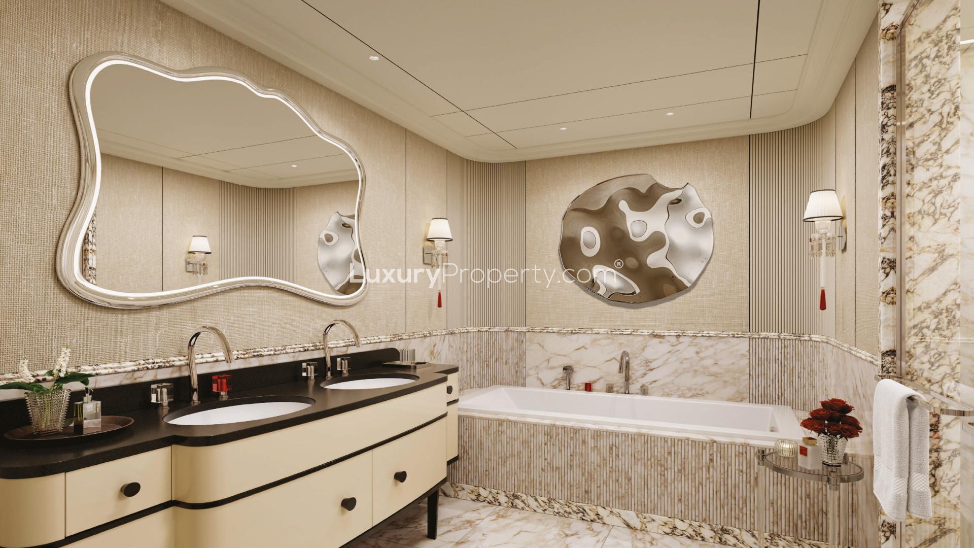 Luxury bedroom in Baccarat Residences, Downtown Dubai; modern decor and elegant furnishings