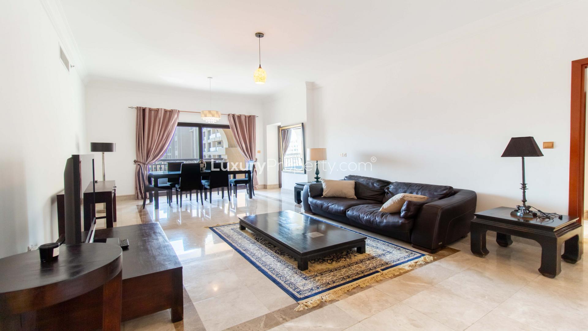 Spacious terrace with city view at upgraded two-bed apartment, Fairmont South, Palm Jumeirah