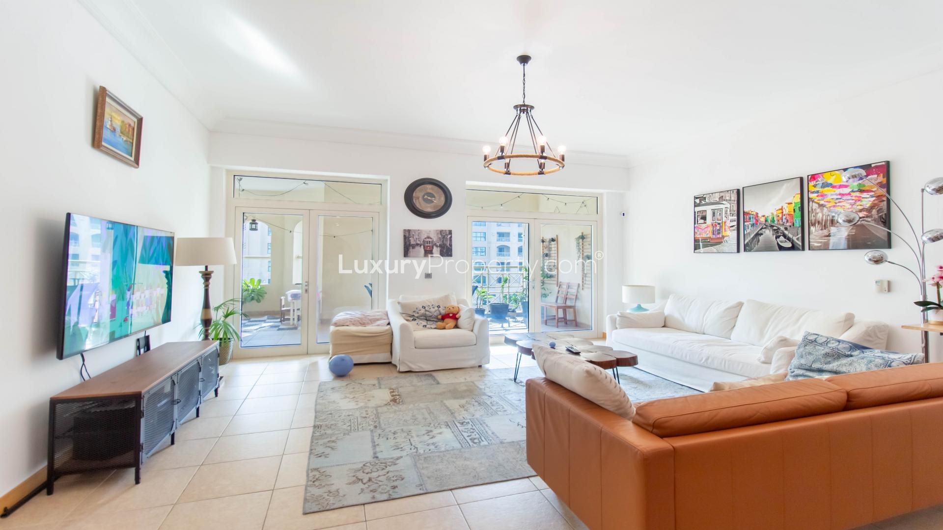 View of Shoreline Apartments and greenery, Palm Jumeirah, from exclusive 2-bedroom apartment