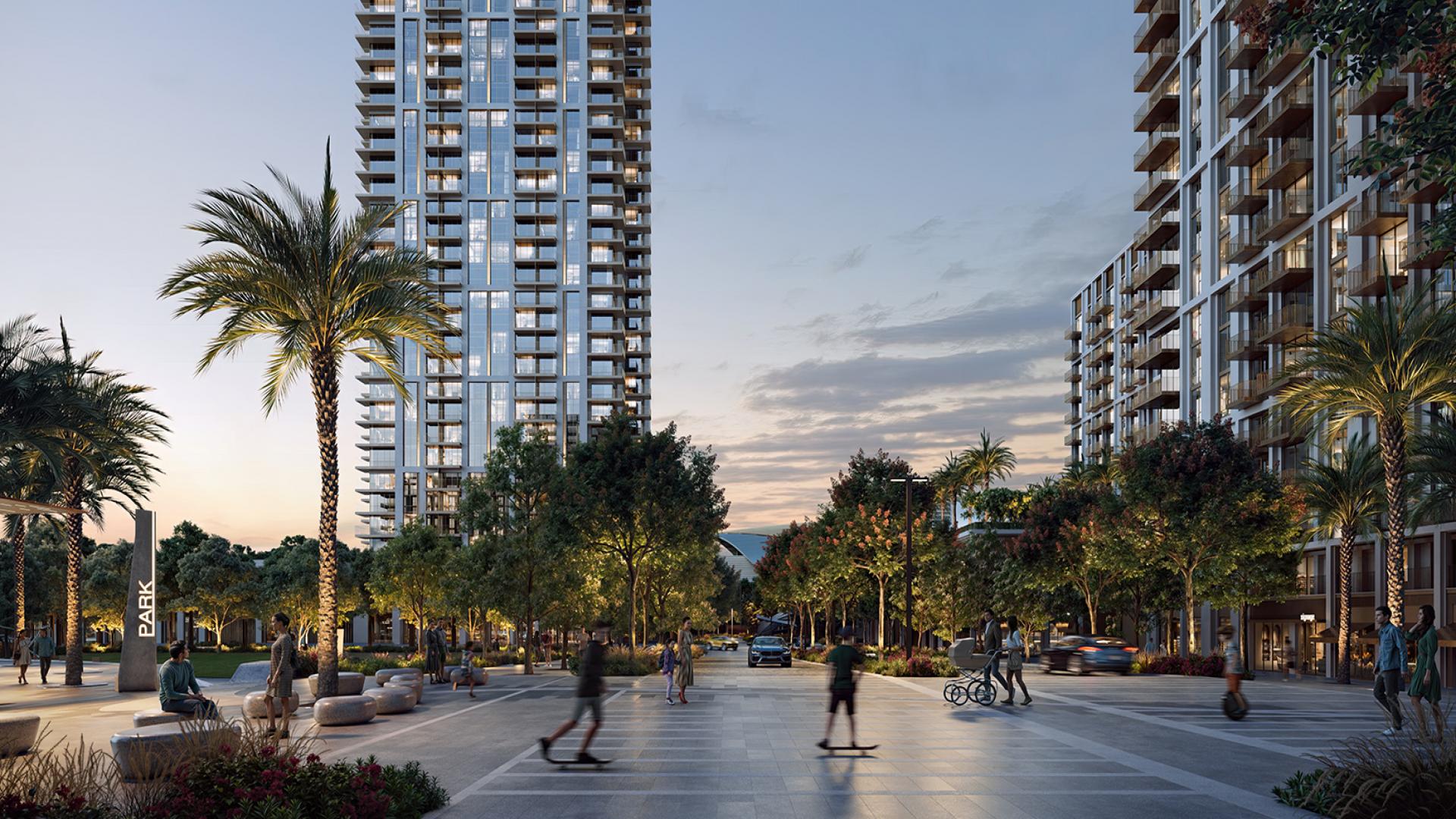 Modern living room in Valo’s 2-bedroom apartment, Creek Beach, Dubai Creek Harbour