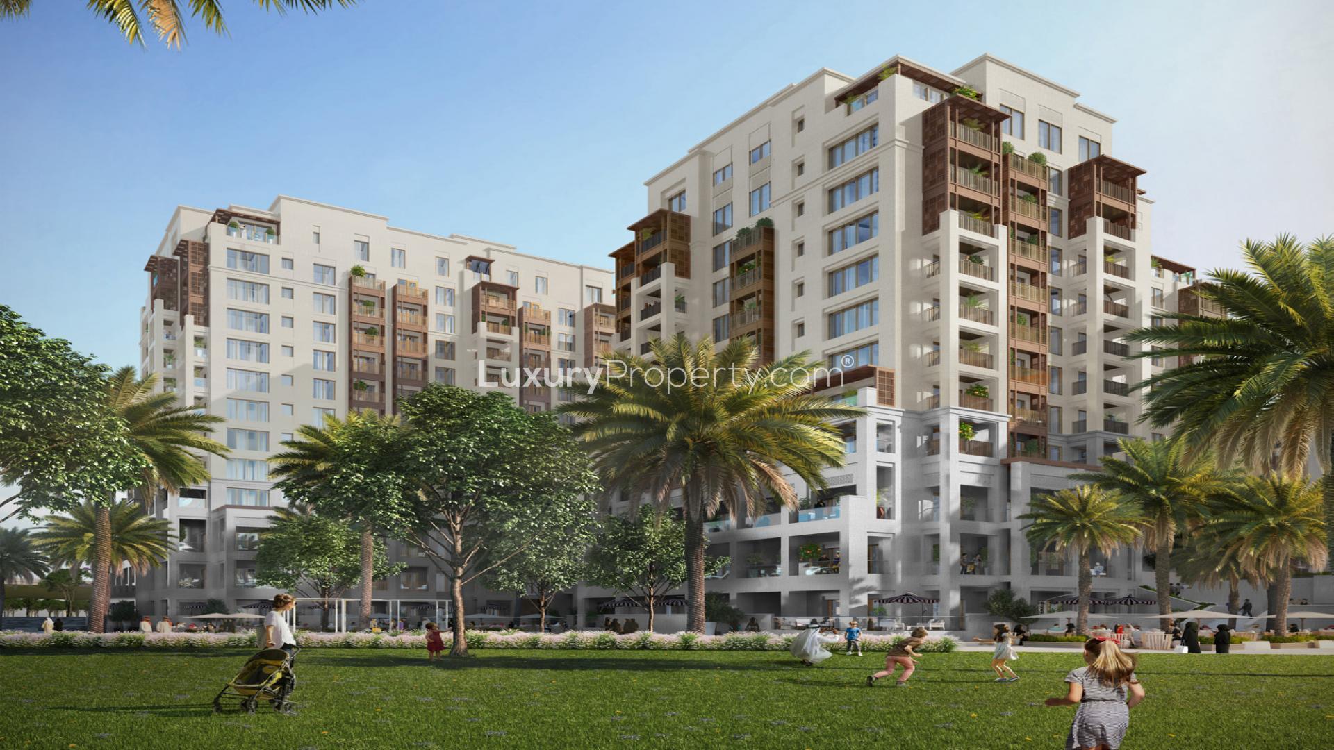 Elegant beachfront view of Creek Beach Residences, Dubai Creek Harbour apartment for sale