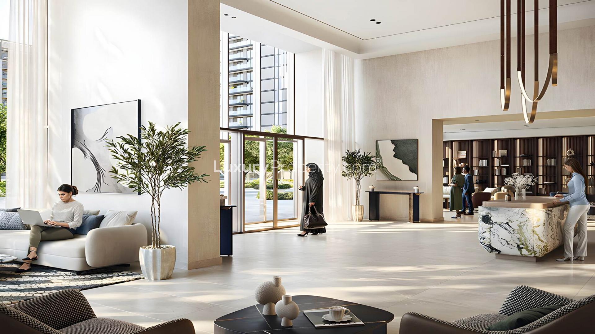 Luxurious poolside view at Arlo Apartments, Dubai Creek Harbour, Creek Beach community