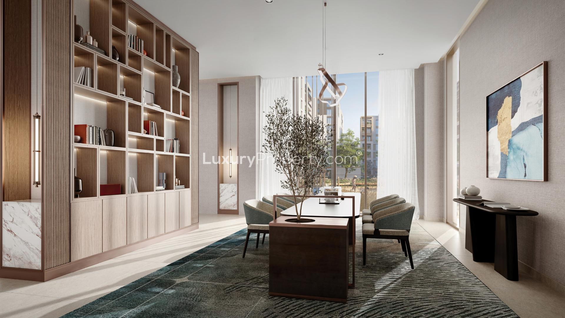 Luxurious living room in Moor at Creek Beach apartment, Dubai Creek Harbour, elegant decor