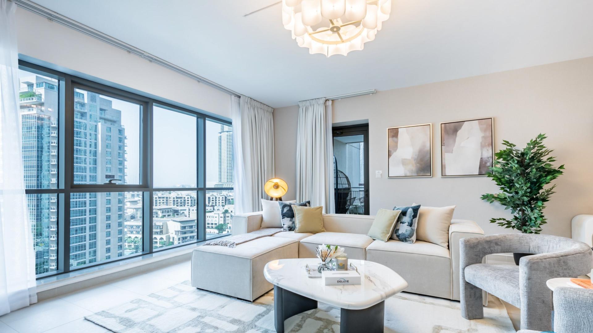 Furnished living room with city view in Boulevard Central Towers, Downtown Dubai apartment