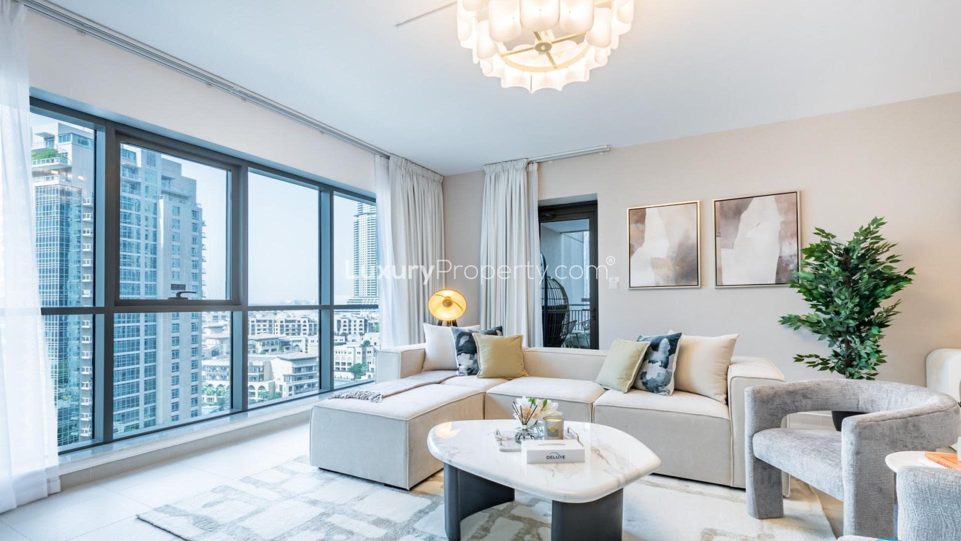 Modern living and dining area in Downtown Dubai apartment, Boulevard Central Towers